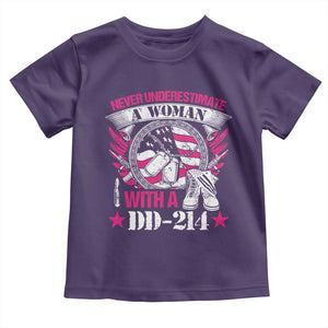 Female Veteran Toddler T Shirt Never Underestimate A Woman With DD214 US Military TS02 Purple Print Your Wear