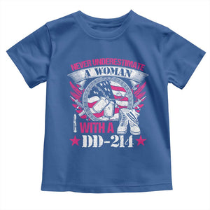 Female Veteran Toddler T Shirt Never Underestimate A Woman With DD214 US Military TS02 Royal Blue Print Your Wear