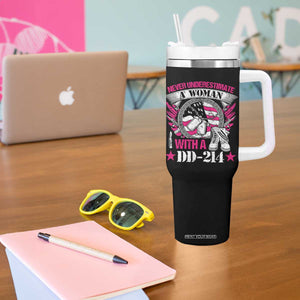 Female Veteran Tumbler With Handle Never Underestimate A Woman With DD214 US Military TS02 Print Your Wear