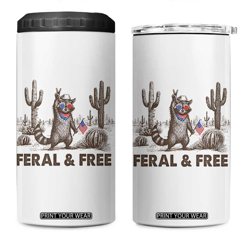 Feral & Free Raccoon 4 in 1 Can Cooler Tumbler Funny 4th of July Cowboy Meme Retro Independence Day TS10 One Size: 16 oz White Print Your Wear