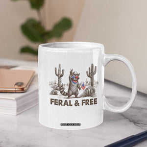 Feral & Free Raccoon Coffee Mug Funny 4th of July Cowboy Meme Retro Independence Day TS10 Print Your Wear