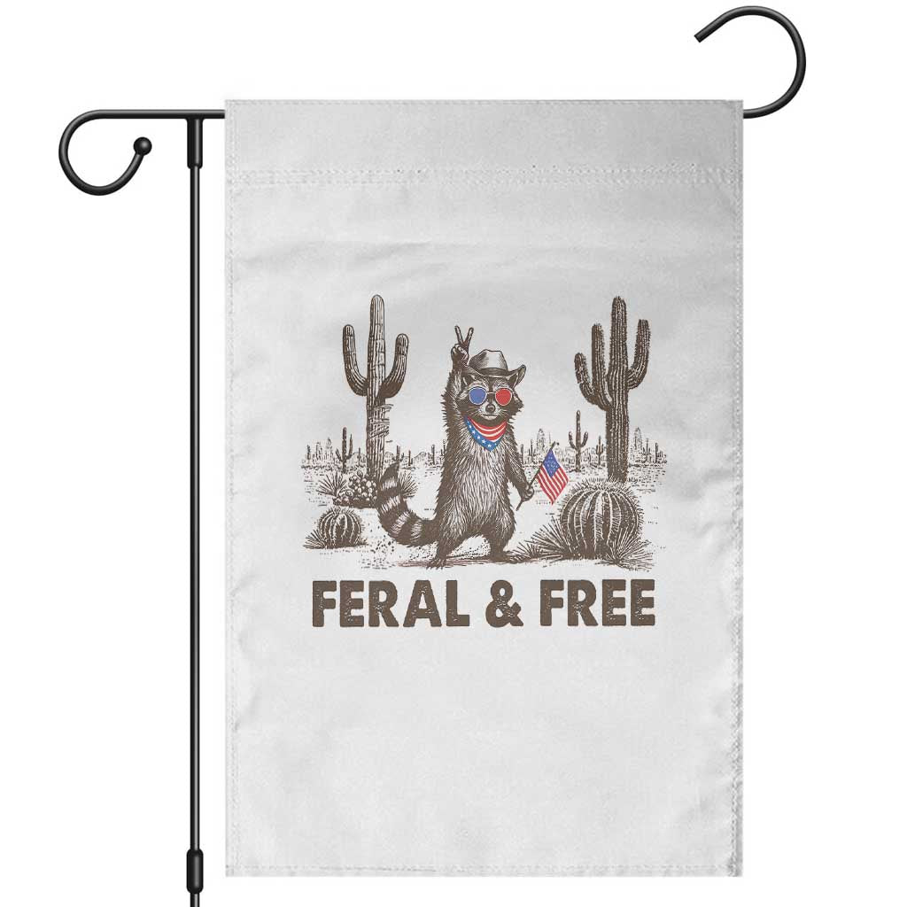 Feral & Free Raccoon Garden Flag Funny 4th of July Cowboy Meme Retro Independence Day TS10 White Print Your Wear