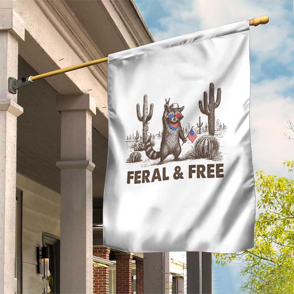 Feral & Free Raccoon Garden Flag Funny 4th of July Cowboy Meme Retro Independence Day TS10 Print Your Wear