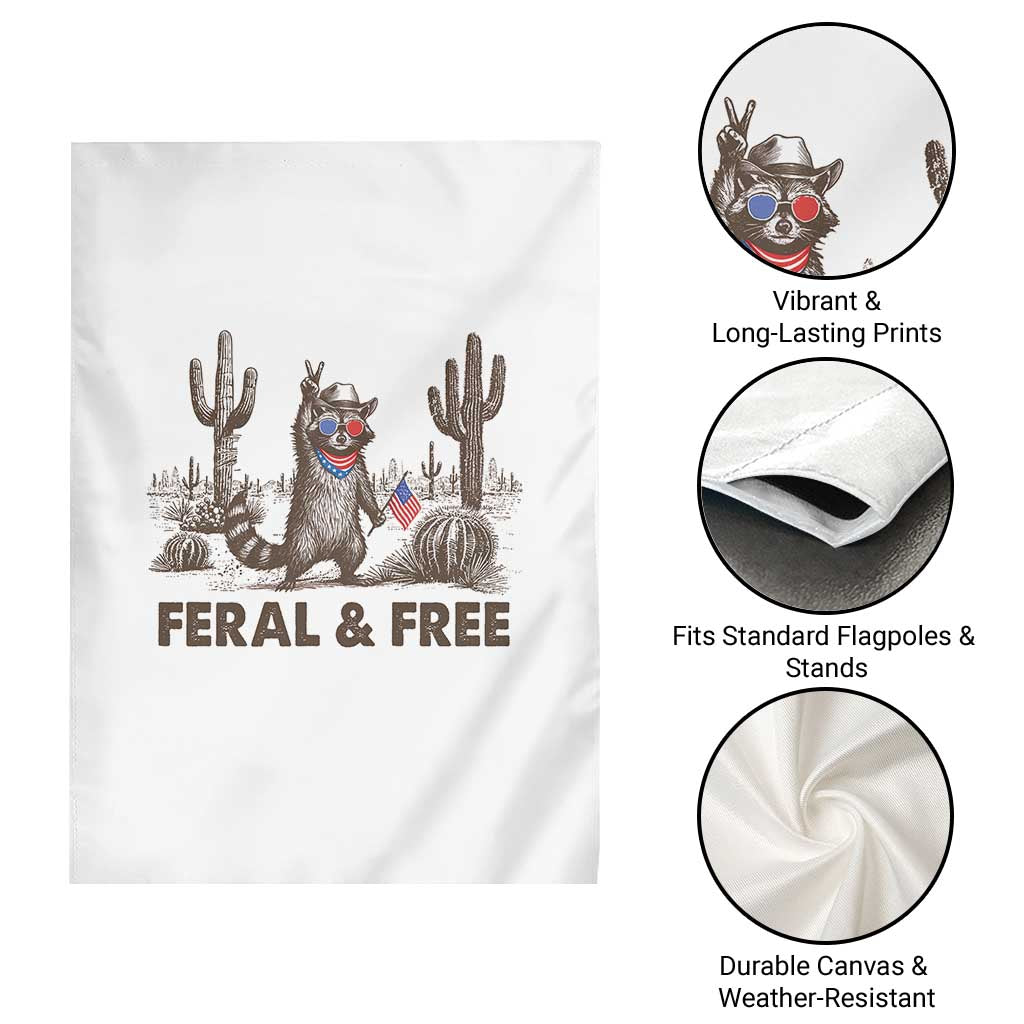 Feral & Free Raccoon Garden Flag Funny 4th of July Cowboy Meme Retro Independence Day TS10 Print Your Wear