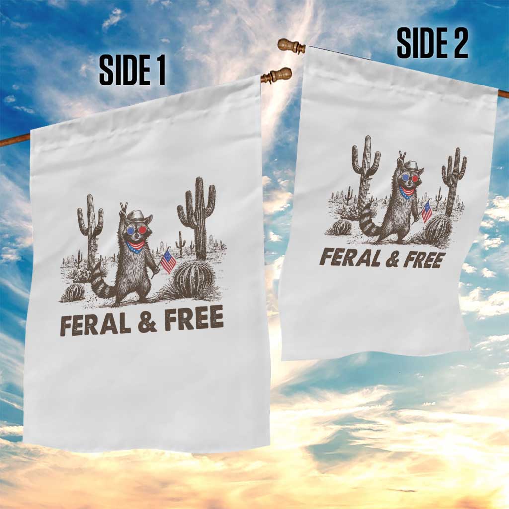 Feral & Free Raccoon Garden Flag Funny 4th of July Cowboy Meme Retro Independence Day TS10 Print Your Wear