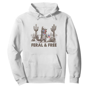 Feral & Free Raccoon Hoodie Funny 4th of July Cowboy Meme Retro Independence Day TS10 White Print Your Wear