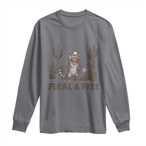 Feral & Free Raccoon Long Sleeve Shirt Funny 4th of July Cowboy Meme Retro Independence Day TS10 Charcoal Print Your Wear