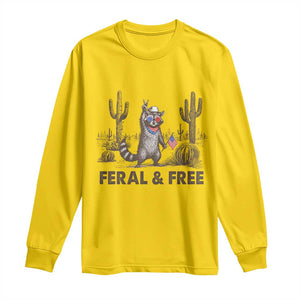Feral & Free Raccoon Long Sleeve Shirt Funny 4th of July Cowboy Meme Retro Independence Day TS10 Daisy Print Your Wear