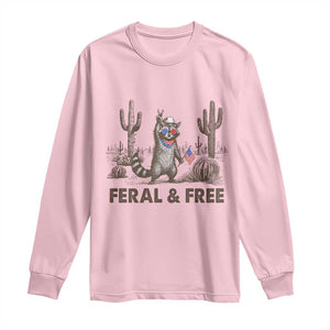 Feral & Free Raccoon Long Sleeve Shirt Funny 4th of July Cowboy Meme Retro Independence Day TS10 Light Pink Print Your Wear