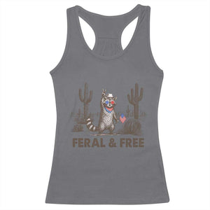 Feral & Free Raccoon Racerback Tank Top Funny 4th of July Cowboy Meme Retro Independence Day TS10 Charcoal Print Your Wear