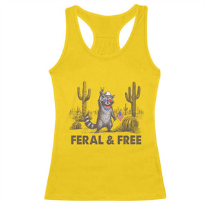 Feral & Free Raccoon Racerback Tank Top Funny 4th of July Cowboy Meme Retro Independence Day TS10 Daisy Print Your Wear