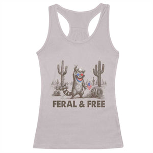 Feral & Free Raccoon Racerback Tank Top Funny 4th of July Cowboy Meme Retro Independence Day TS10 Ice Gray Print Your Wear