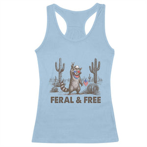 Feral & Free Raccoon Racerback Tank Top Funny 4th of July Cowboy Meme Retro Independence Day TS10 Light Blue Print Your Wear