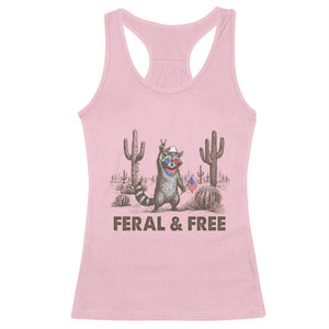 Feral & Free Raccoon Racerback Tank Top Funny 4th of July Cowboy Meme Retro Independence Day TS10 Light Pink Print Your Wear