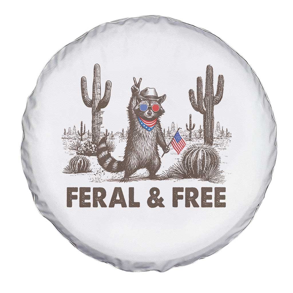 Feral & Free Raccoon Spare Tire Cover Funny 4th of July Cowboy Meme Retro Independence Day TS10 Print Your Wear