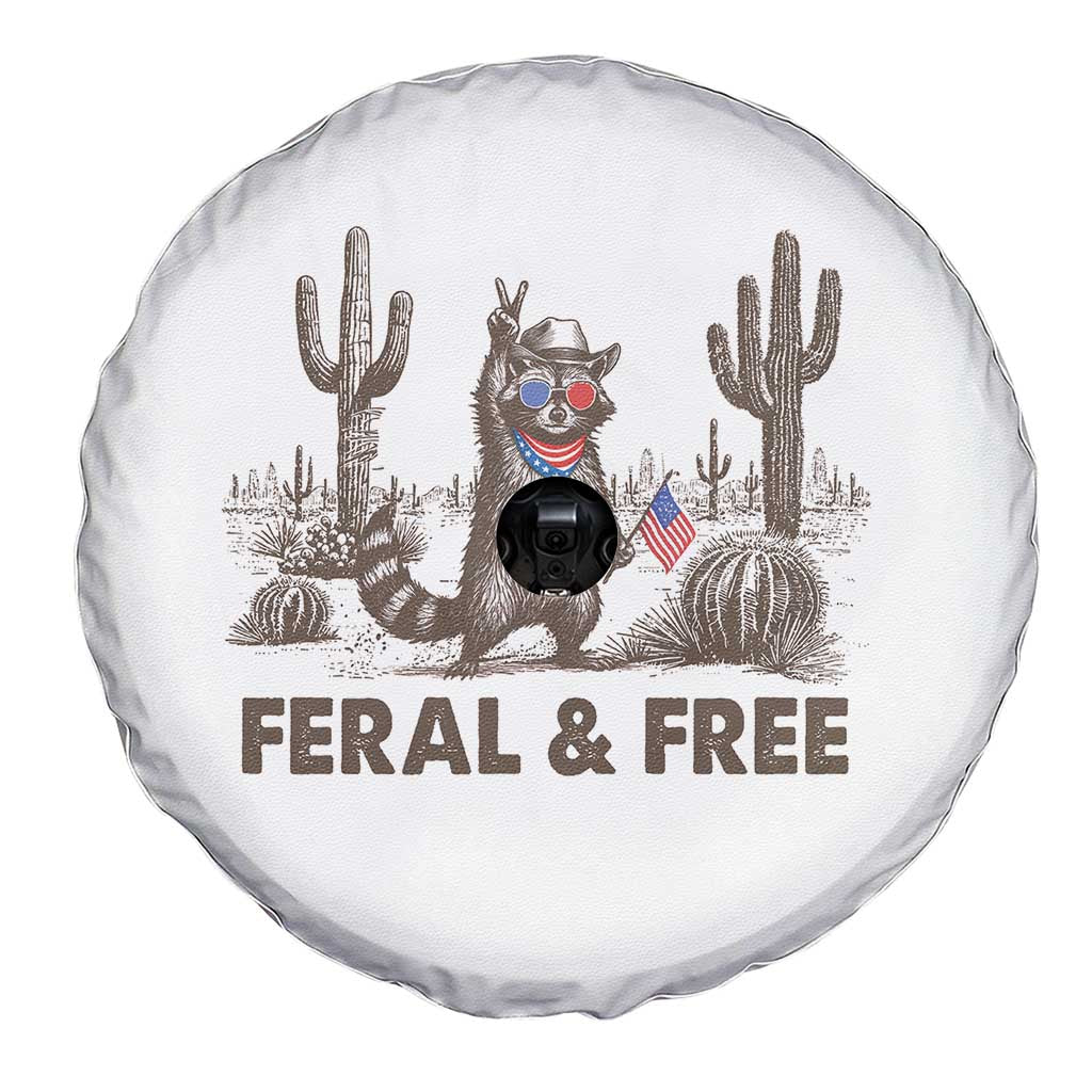 Feral & Free Raccoon Spare Tire Cover Funny 4th of July Cowboy Meme Retro Independence Day TS10 Print Your Wear