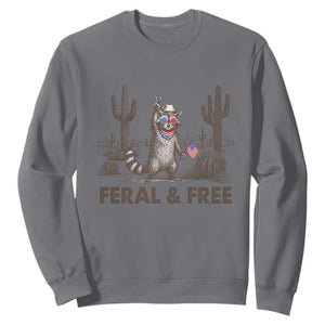 Feral & Free Raccoon Sweatshirt Funny 4th of July Cowboy Meme Retro Independence Day TS10 Charcoal Print Your Wear