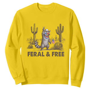 Feral & Free Raccoon Sweatshirt Funny 4th of July Cowboy Meme Retro Independence Day TS10 Daisy Print Your Wear