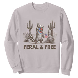 Feral & Free Raccoon Sweatshirt Funny 4th of July Cowboy Meme Retro Independence Day TS10 Ice Gray Print Your Wear