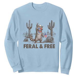 Feral & Free Raccoon Sweatshirt Funny 4th of July Cowboy Meme Retro Independence Day TS10 Light Blue Print Your Wear