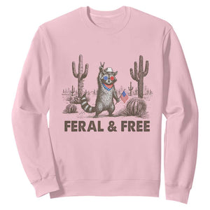 Feral & Free Raccoon Sweatshirt Funny 4th of July Cowboy Meme Retro Independence Day TS10 Light Pink Print Your Wear