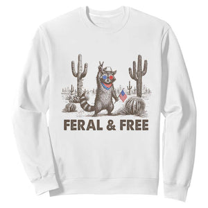 Feral & Free Raccoon Sweatshirt Funny 4th of July Cowboy Meme Retro Independence Day TS10 White Print Your Wear