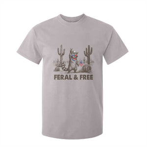 Feral & Free Raccoon T Shirt For Kid Funny 4th of July Cowboy Meme Retro Independence Day TS10 Ice Gray Print Your Wear