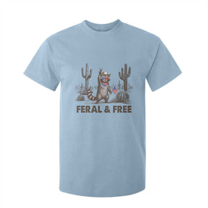 Feral & Free Raccoon T Shirt For Kid Funny 4th of July Cowboy Meme Retro Independence Day TS10 Light Blue Print Your Wear