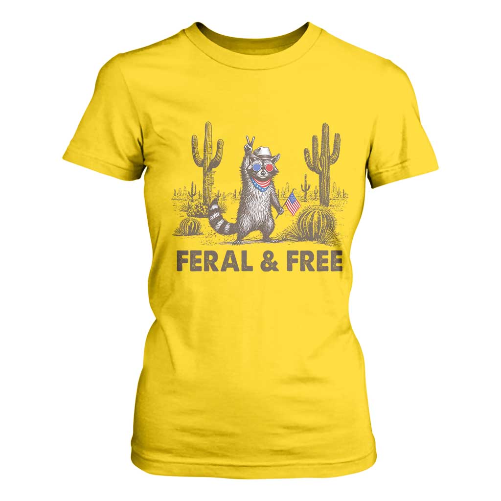 Feral & Free Raccoon T Shirt For Women Funny 4th of July Cowboy Meme Retro Independence Day TS10 Daisy Print Your Wear
