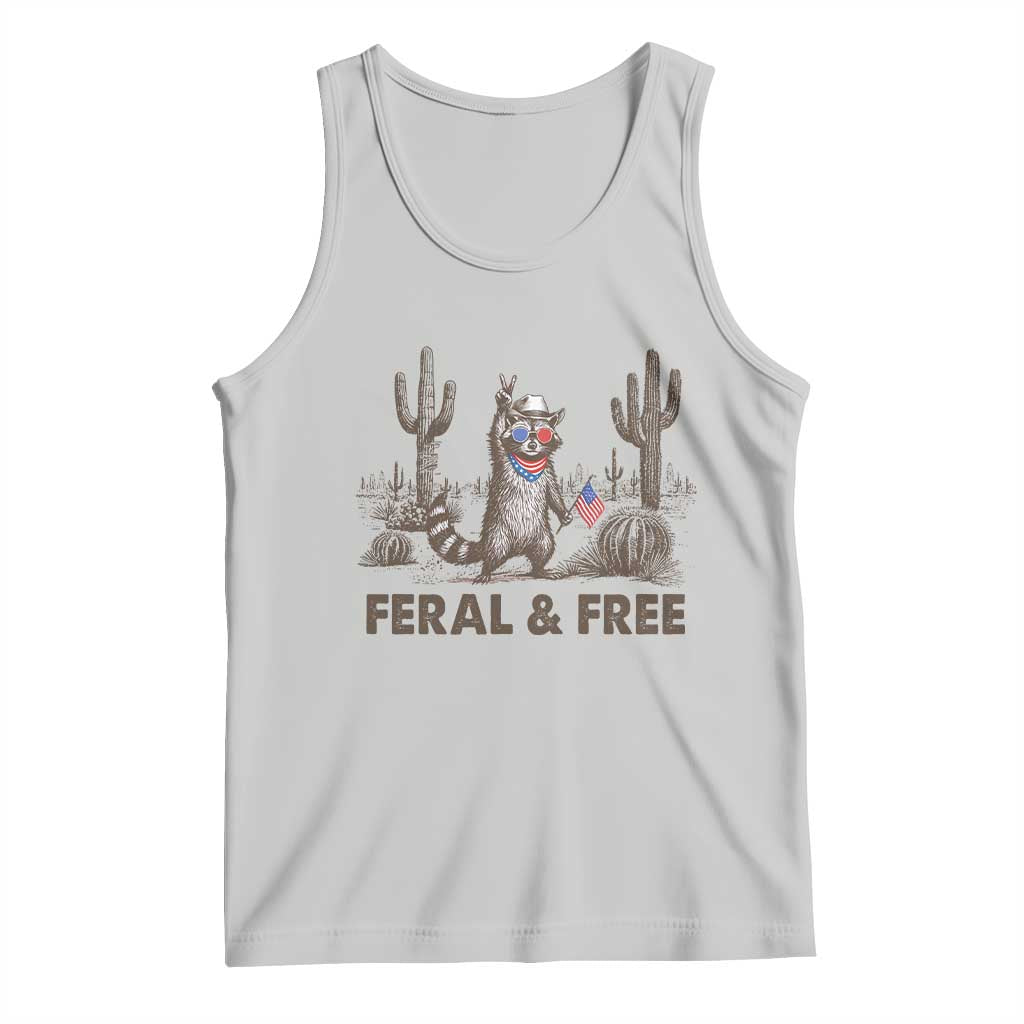 Feral & Free Raccoon Tank Top Funny 4th of July Cowboy Meme Retro Independence Day TS10 Ash Print Your Wear