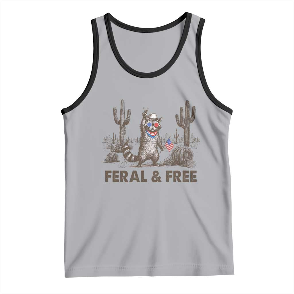 Feral & Free Raccoon Tank Top Funny 4th of July Cowboy Meme Retro Independence Day TS10 Athletic Heather Black Print Your Wear