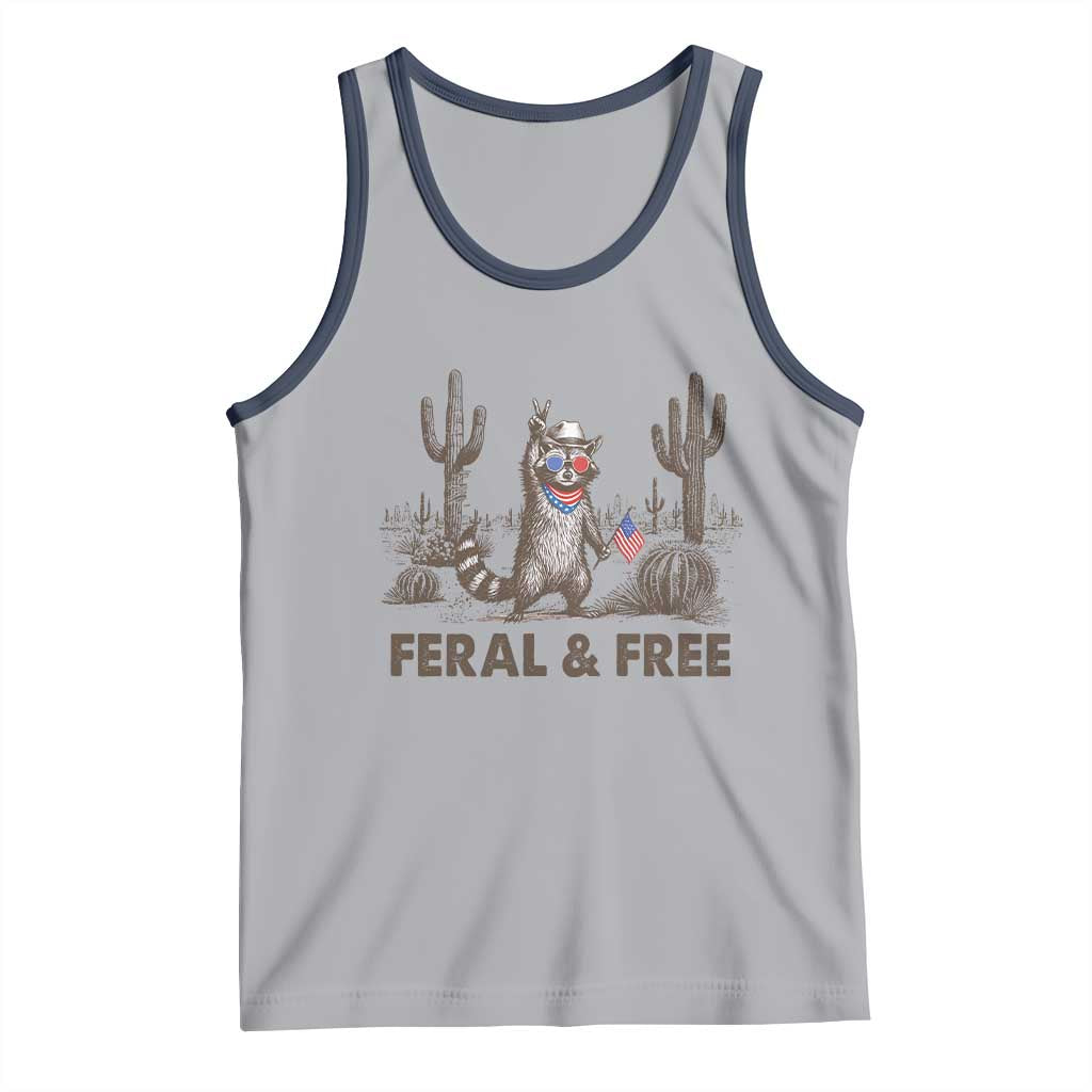 Feral & Free Raccoon Tank Top Funny 4th of July Cowboy Meme Retro Independence Day TS10 Athletic Heather Navy Print Your Wear