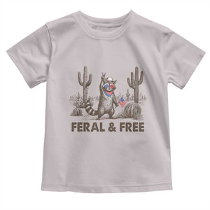 Feral & Free Raccoon Toddler T Shirt Funny 4th of July Cowboy Meme Retro Independence Day TS10 Ice Gray Print Your Wear