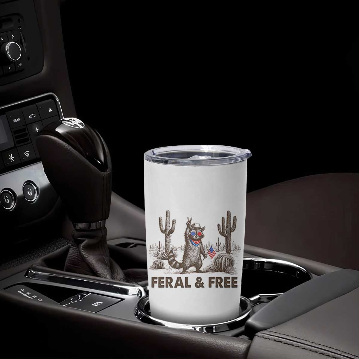 Feral & Free Raccoon Tumbler Cup Funny 4th of July Cowboy Meme Retro Independence Day TS10 Print Your Wear