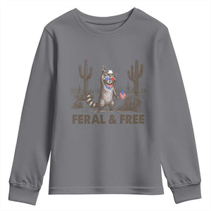 Feral & Free Raccoon Youth Sweatshirt Funny 4th of July Cowboy Meme Retro Independence Day TS10 Charcoal Print Your Wear