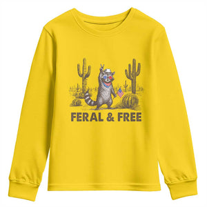 Feral & Free Raccoon Youth Sweatshirt Funny 4th of July Cowboy Meme Retro Independence Day TS10 Daisy Print Your Wear