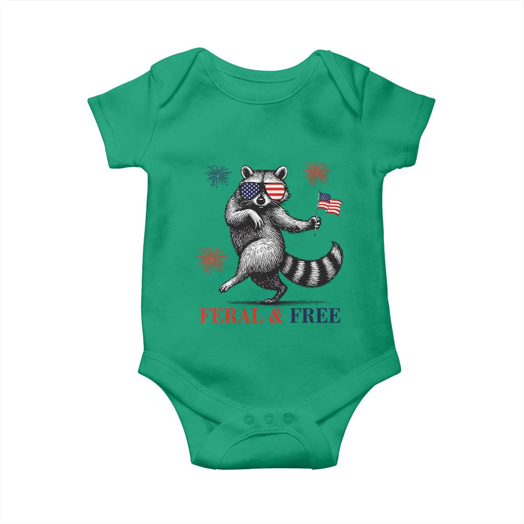Feral and Free Dancing Raccoon Baby Onesie Funny 4th July Patriotic Animal US Flag and Fireworks TS02 Irish Green Print Your Wear
