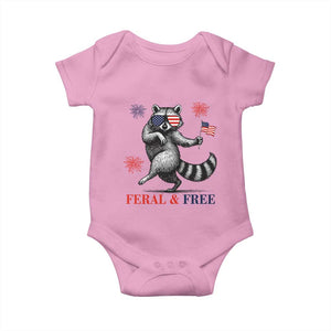 Feral and Free Dancing Raccoon Baby Onesie Funny 4th July Patriotic Animal US Flag and Fireworks TS02 Light Pink Print Your Wear