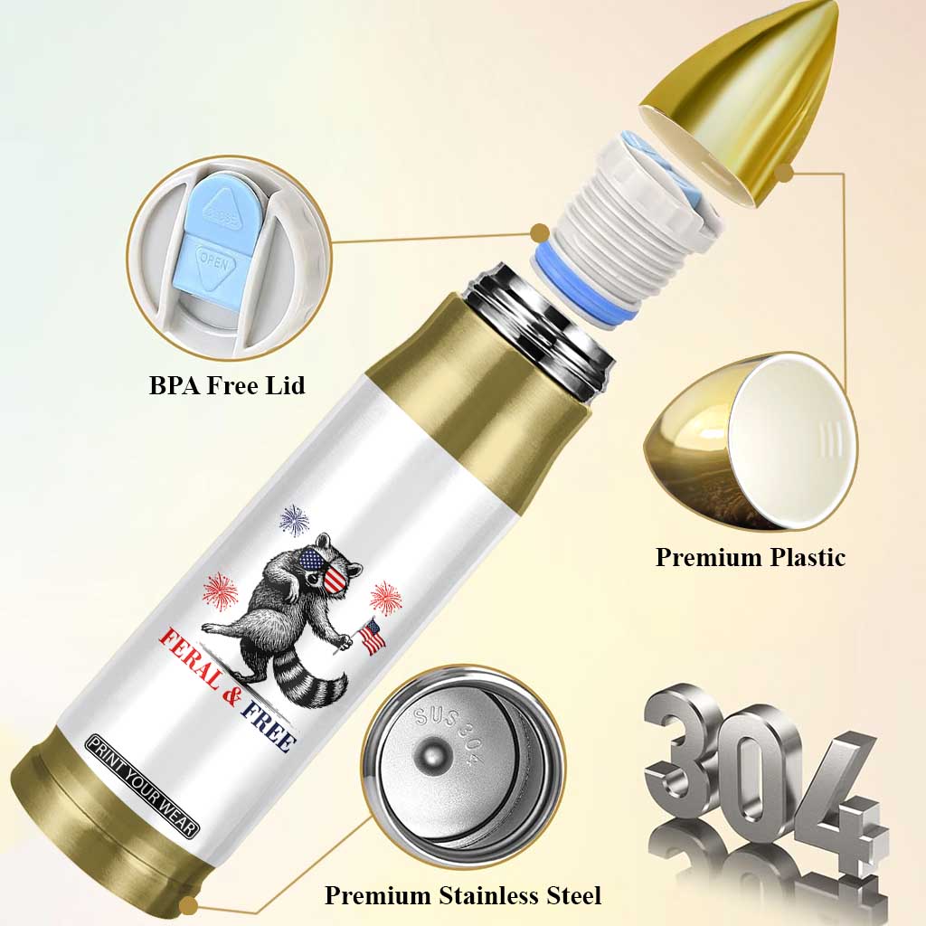 Feral and Free Dancing Raccoon Bullet Tumbler Funny 4th July Patriotic Animal US Flag and Fireworks TS02 Print Your Wear
