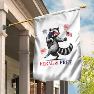 Feral and Free Dancing Raccoon Garden Flag Funny 4th July Patriotic Animal US Flag and Fireworks TS02 Print Your Wear