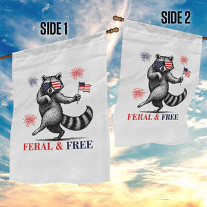 Feral and Free Dancing Raccoon Garden Flag Funny 4th July Patriotic Animal US Flag and Fireworks TS02 Print Your Wear