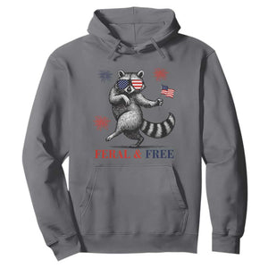 Feral and Free Dancing Raccoon Hoodie Funny 4th July Patriotic Animal US Flag and Fireworks TS02 Charcoal Print Your Wear