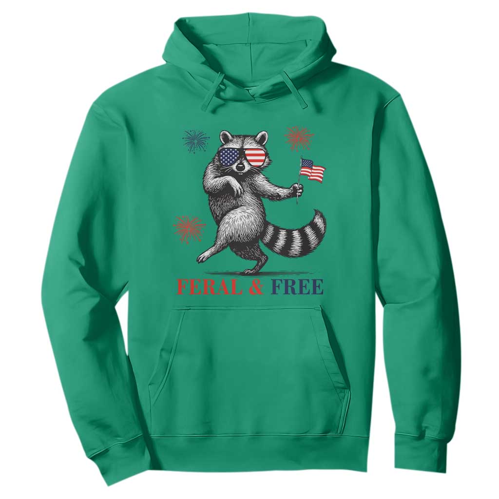 Feral and Free Dancing Raccoon Hoodie Funny 4th July Patriotic Animal US Flag and Fireworks TS02 Irish Green Print Your Wear