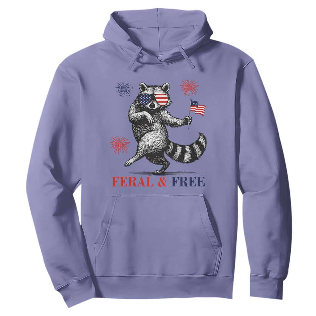 Feral and Free Dancing Raccoon Hoodie Funny 4th July Patriotic Animal US Flag and Fireworks TS02 Violet Print Your Wear