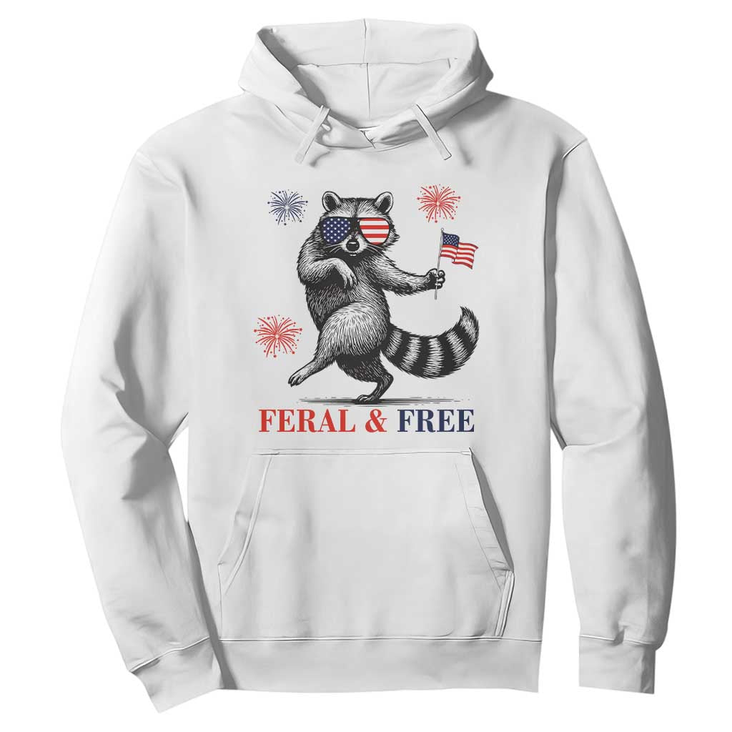Feral and Free Dancing Raccoon Hoodie Funny 4th July Patriotic Animal US Flag and Fireworks TS02 White Print Your Wear