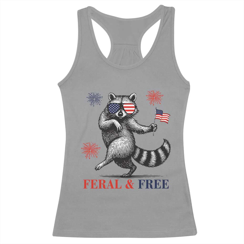 Feral and Free Dancing Raccoon Racerback Tank Top Funny 4th July Patriotic Animal US Flag and Fireworks TS02 Sport Gray Print Your Wear