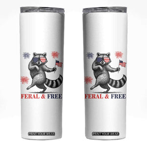 Feral and Free Dancing Raccoon Skinny Tumbler Funny 4th July Patriotic Animal US Flag and Fireworks TS02 White Print Your Wear