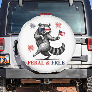 Feral and Free Dancing Raccoon Spare Tire Cover Funny 4th July Patriotic Animal US Flag and Fireworks TS02 No hole White Print Your Wear
