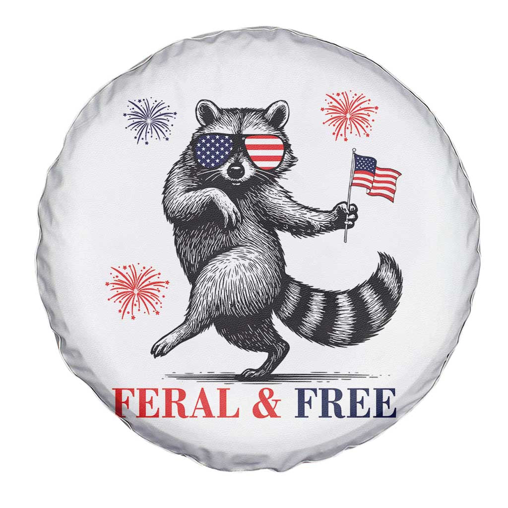 Feral and Free Dancing Raccoon Spare Tire Cover Funny 4th July Patriotic Animal US Flag and Fireworks TS02 Print Your Wear