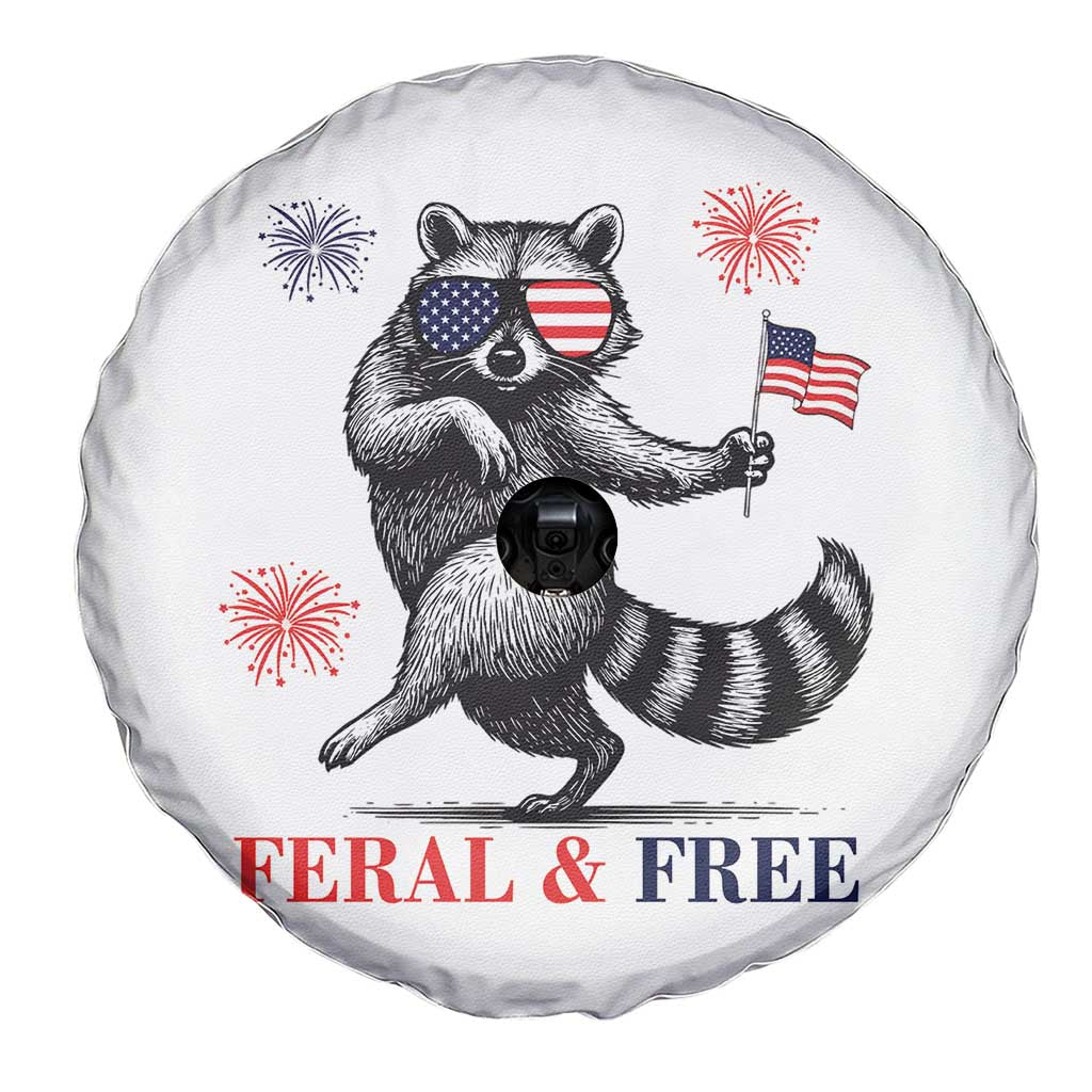 Feral and Free Dancing Raccoon Spare Tire Cover Funny 4th July Patriotic Animal US Flag and Fireworks TS02 Print Your Wear